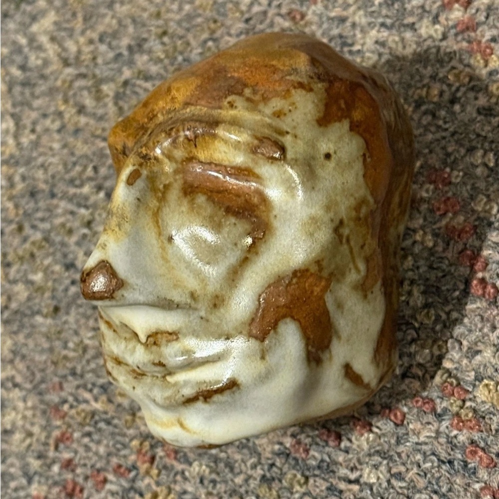 Sculpted Head Face Skull Original Art Clay Glazed Marble Collect Artisan Pottery